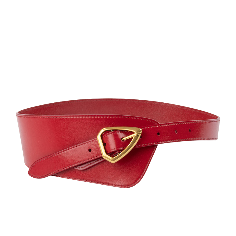 Ceinture Kloé rouge en cuir de vachette avec boucle ardillon triangle dorée