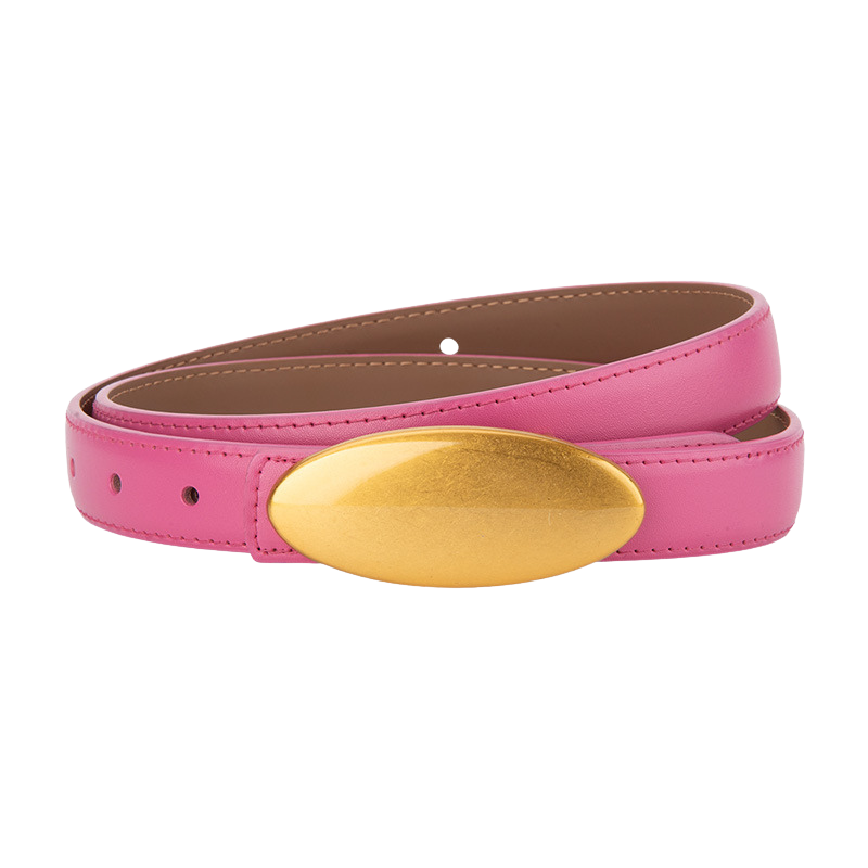 Ceinture femme Lætitia en simili cuir rose clair avec une boucle ovale allongée dorée mate, style bohème
