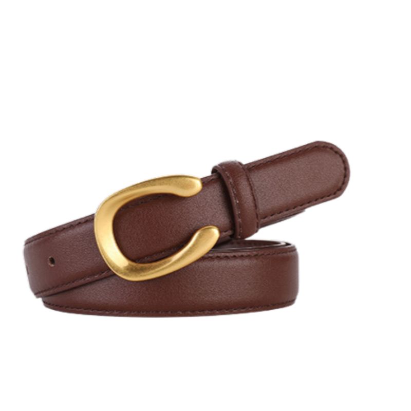Ceinture pour femme Lauriane en cuir marron avec boucle dorée en forme de C