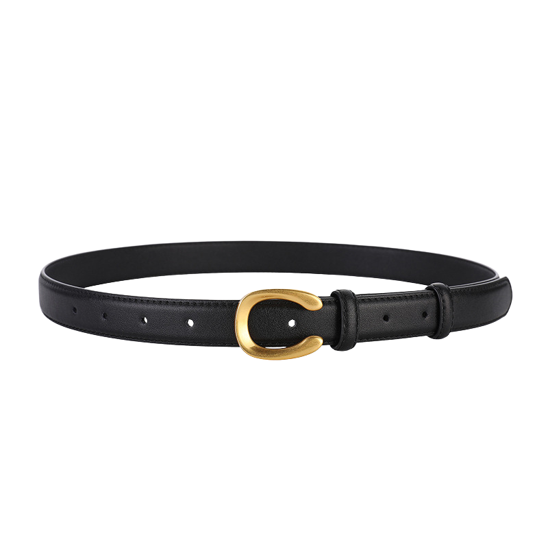 Ceinture femme Lauriane en cuir noir lisse avec boucle dorée en forme de C