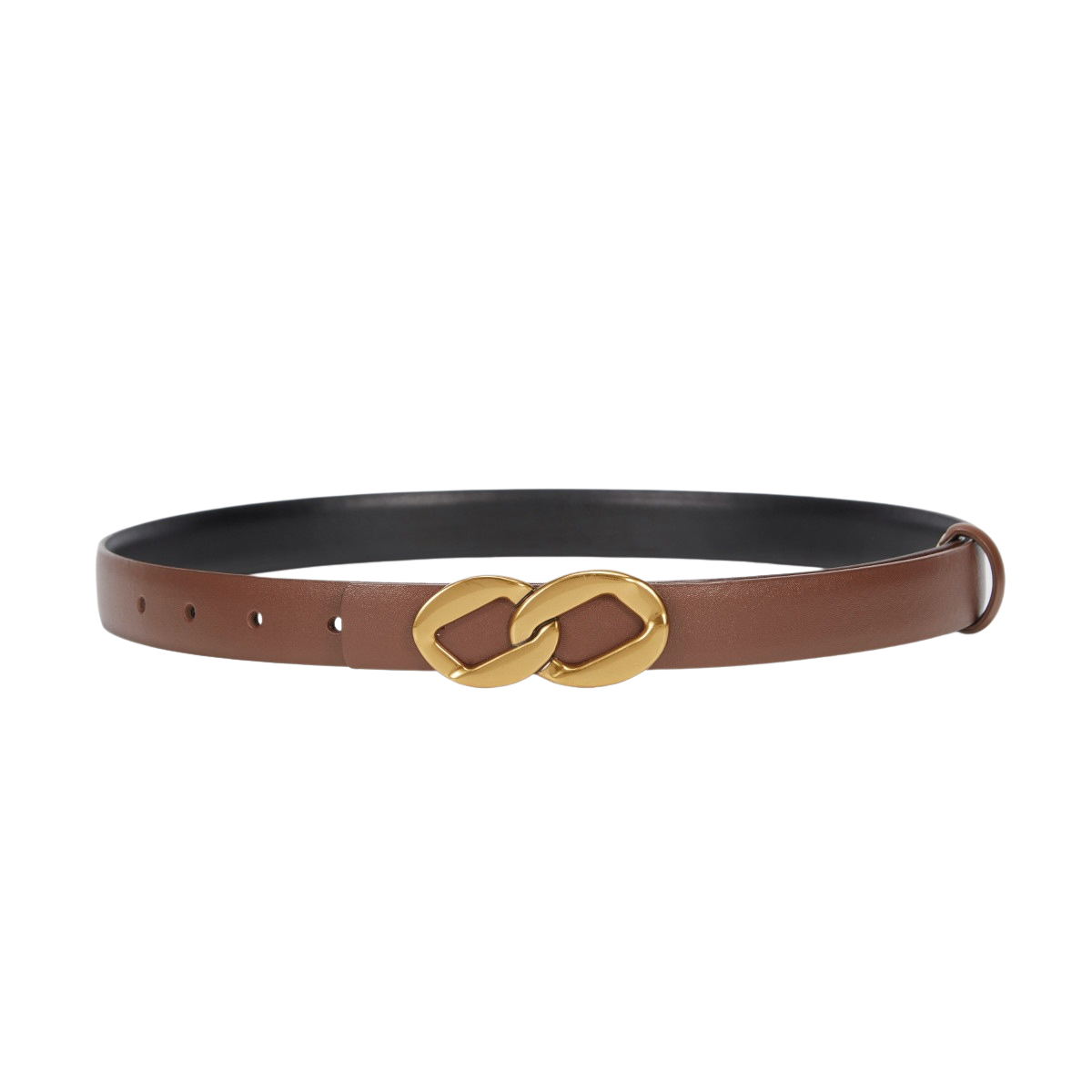 Ceinture pour femme Laurine en cuir marron avec boucle dorée stylisée, largeur 2,4 cm