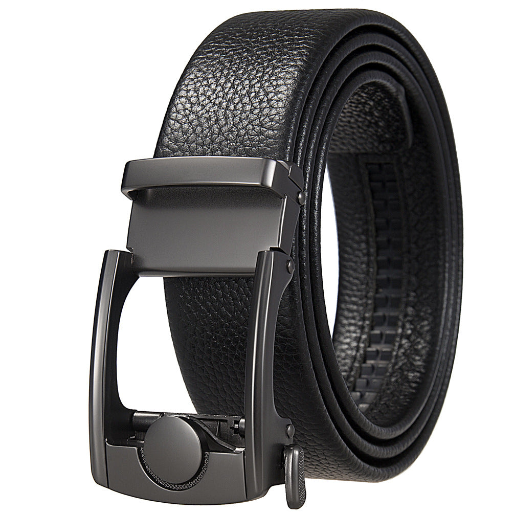 Ceinture Léo Bleu en cuir noir avec boucle automatique à cliquet moderne