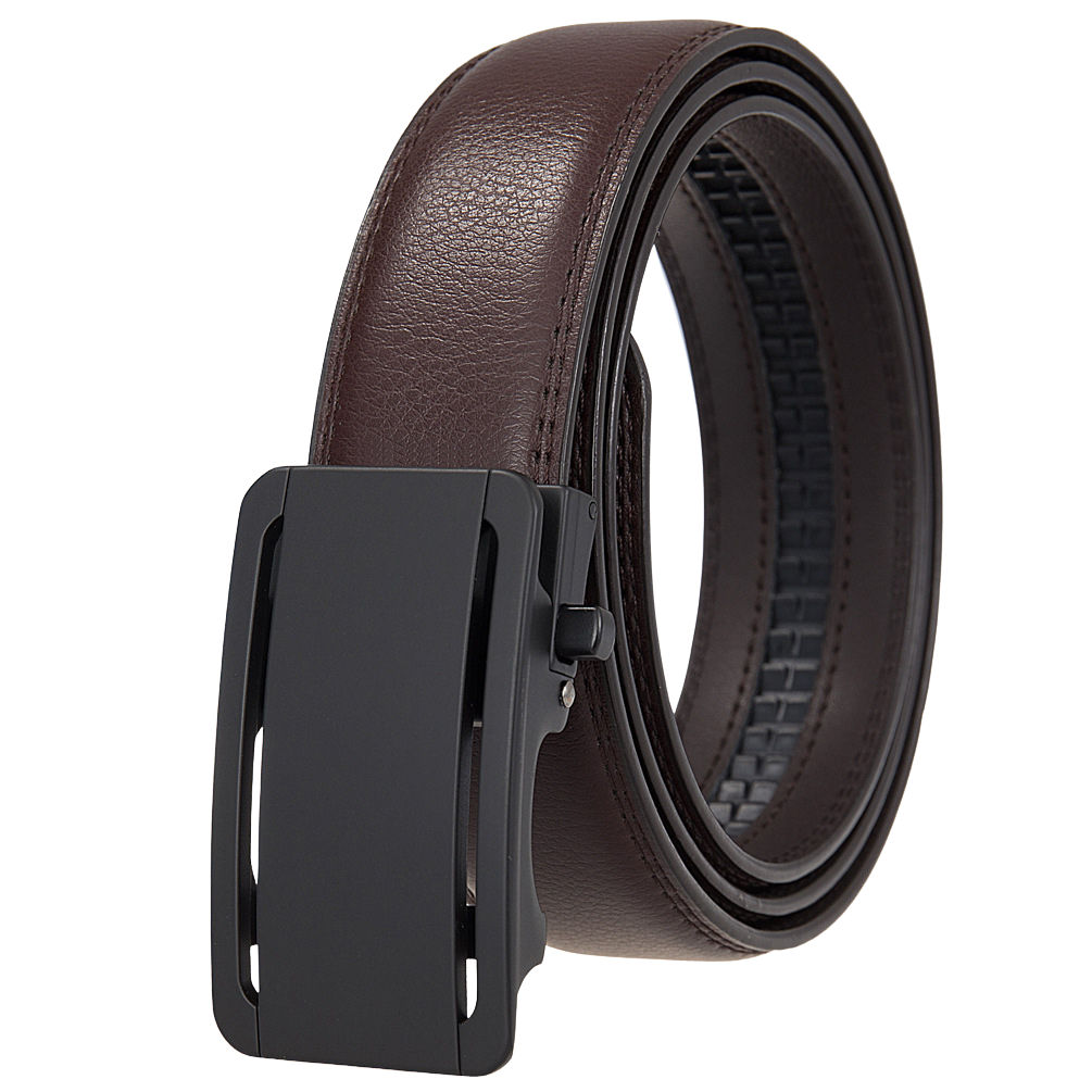 Ceinture Léo Tiss 20 pour homme en cuir marron avec boucle automatique rectangulaire noire