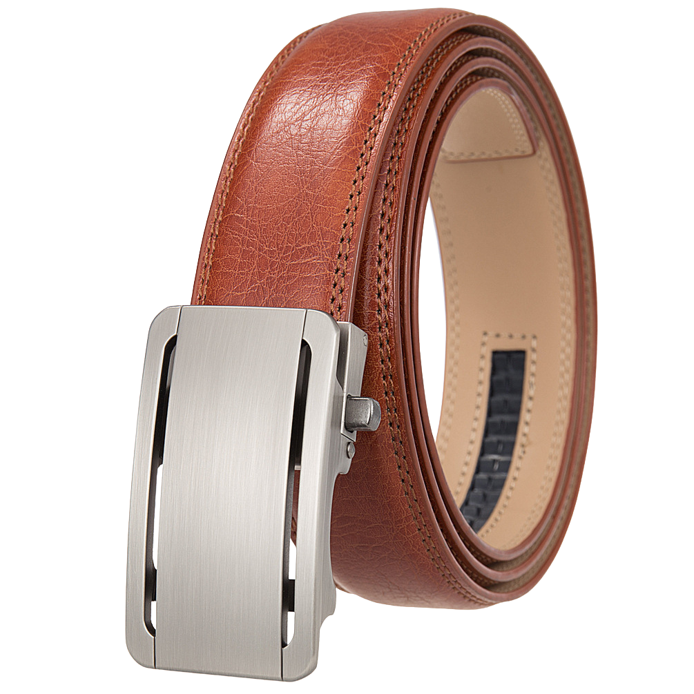 Ceinture homme Léo Tiss 60 en cuir marron clair avec boucle automatique argentée