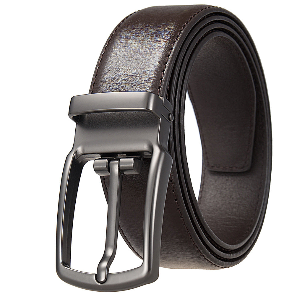 Ceinture homme LéoZen en cuir de vachette marron avec boucle rectangulaire en alliage gunmetal satiné.