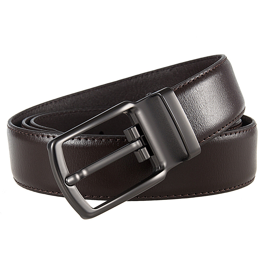 Ceinture homme LéoZen en cuir marron avec boucle en alliage gunmetal satiné
