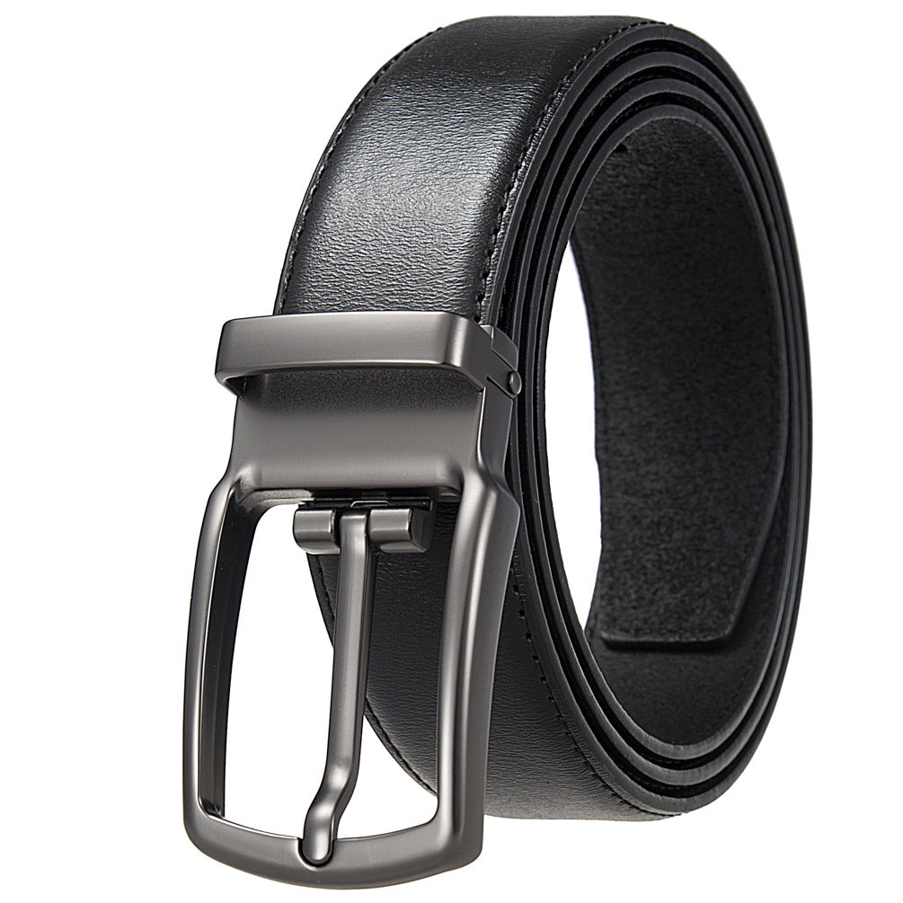 Ceinture homme LéoZen en cuir noir lisse avec boucle gunmetal satiné interchangeable