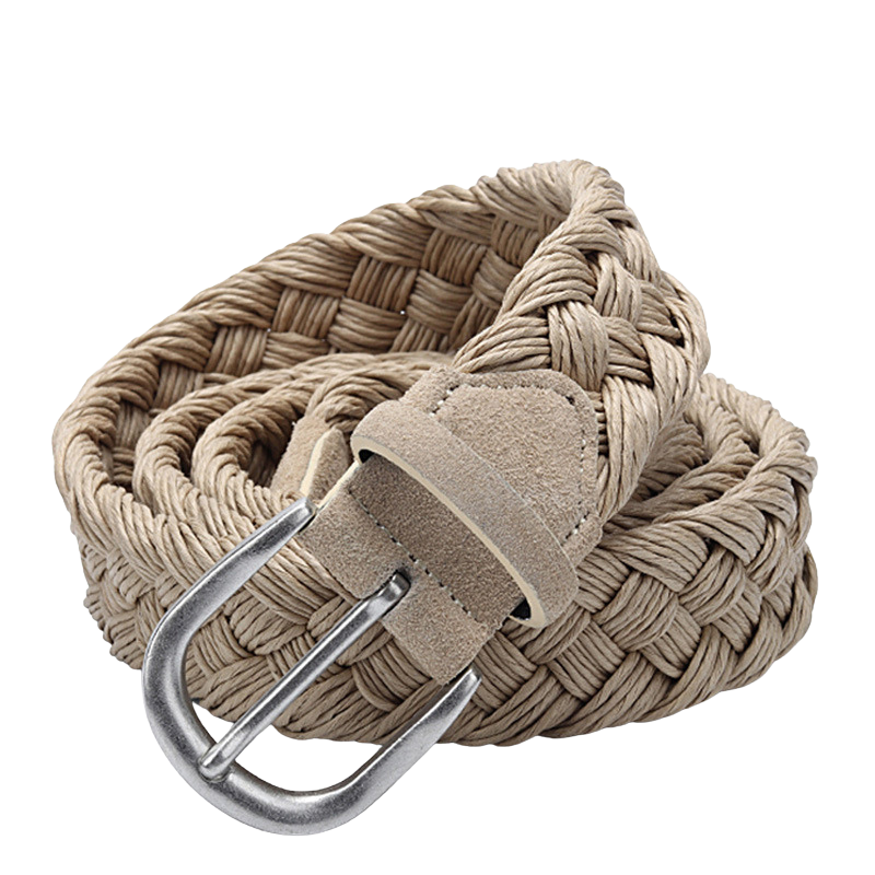 Ceinture tressée artisanale Lille couleur chameau avec boucle ovale argentée et finitions en suédine