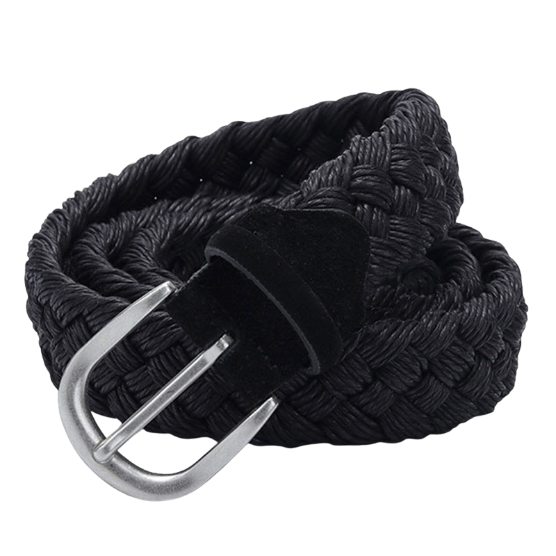 Ceinture tressée artisanale Lille noire pour homme, avec boucle ovale argentée et finition en suédine.