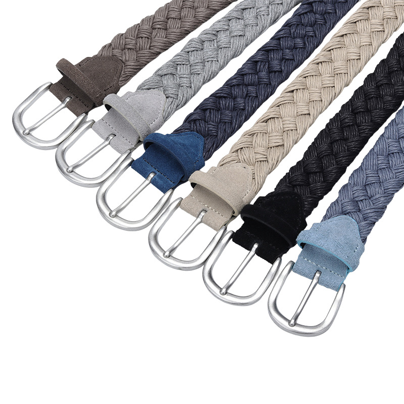 Ceinture tressée homme Lille avec boucle argentée, disponible en plusieurs coloris : chameau, bleu, café et noir. Confection artisanale en cordon ciré et finitions en suédine.
