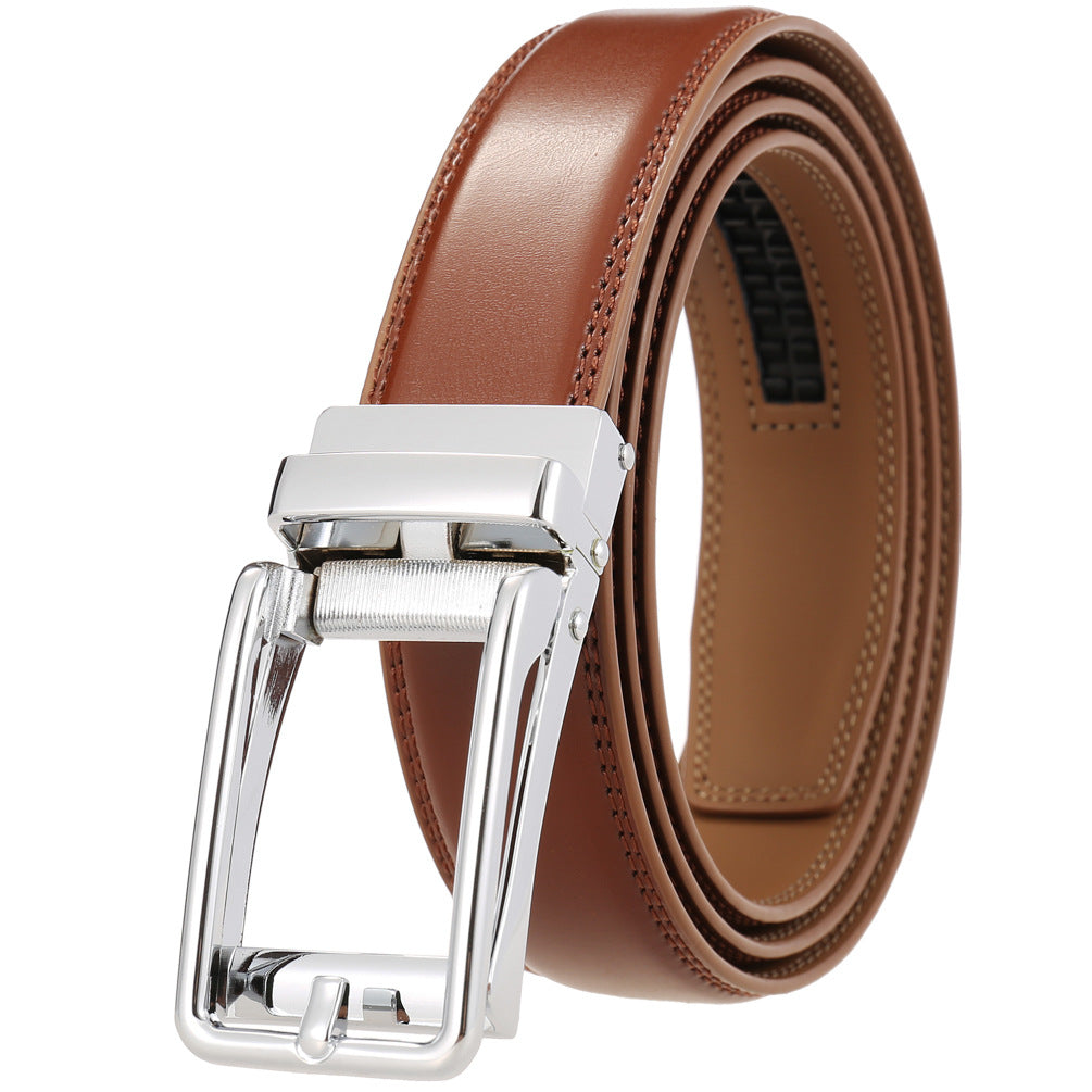 Ceinture Lin marron pour homme avec boucle automatique argentée
