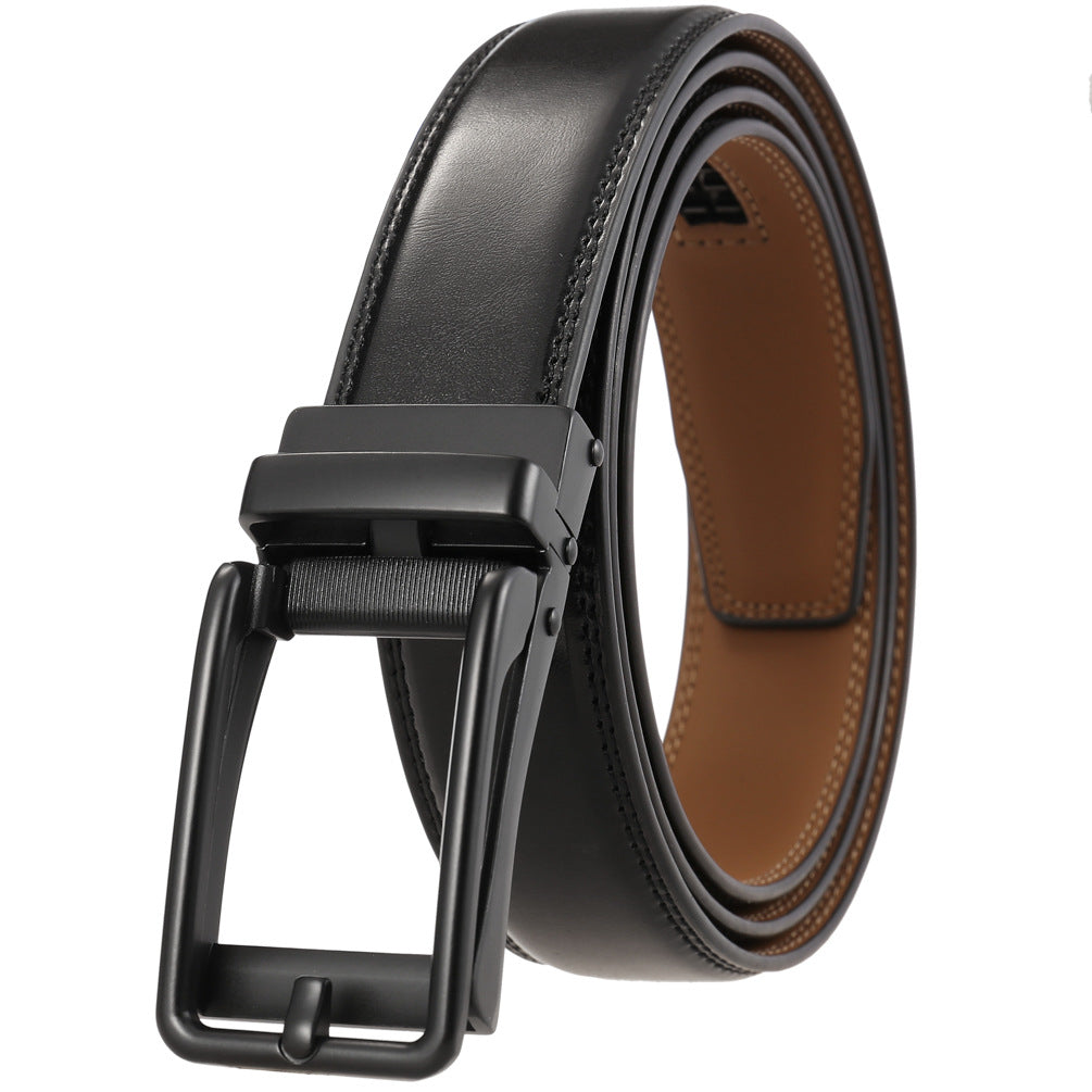 Ceinture Lin pour homme en cuir noir avec boucle rectangulaire noire automatique