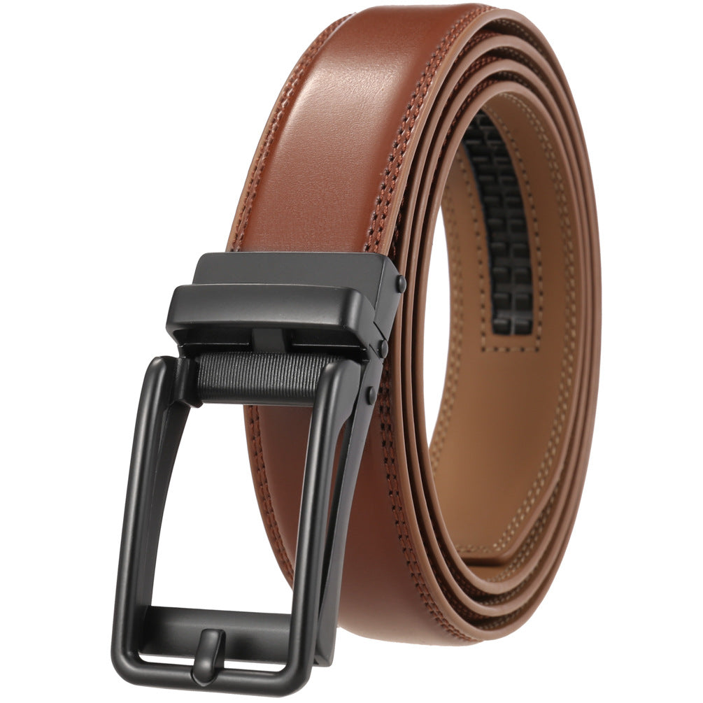 Ceinture pour homme Lin en cuir marron avec boucle automatique noire mate