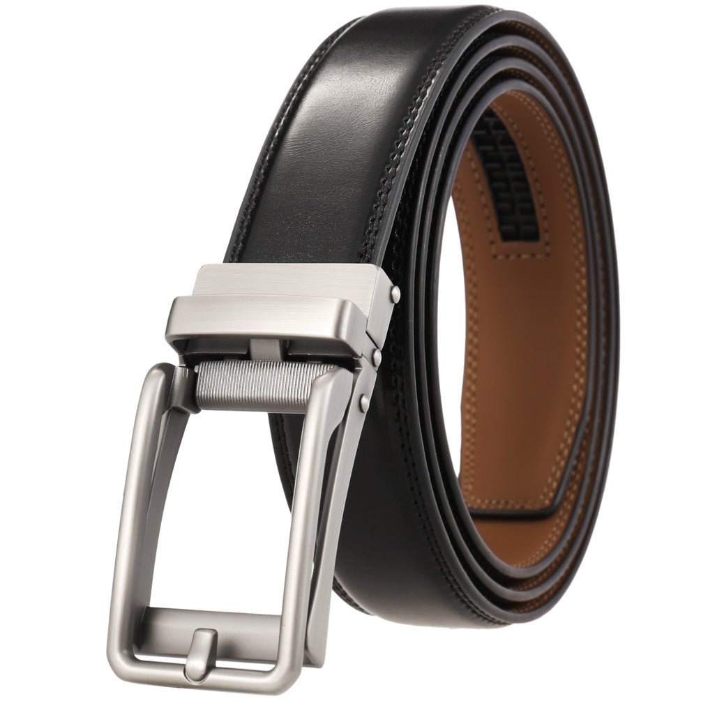 Ceinture Lin pour homme en cuir noir avec boucle automatique argentée