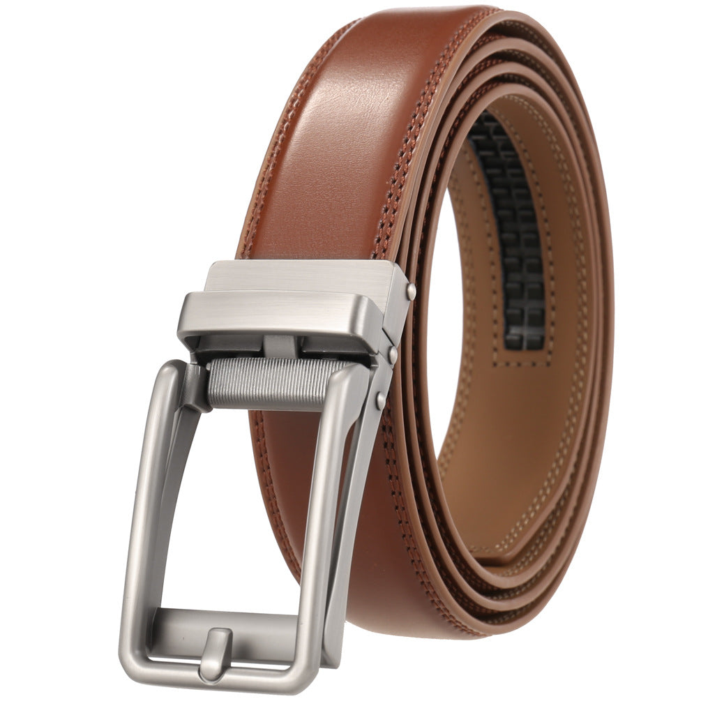 Ceinture pour homme Lin en cuir marron clair avec boucle automatique argentée