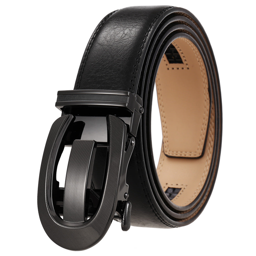 Ceinture homme Louvre60 en cuir noir avec boucle automatique argentée brossée et détail texturé #fullwidth