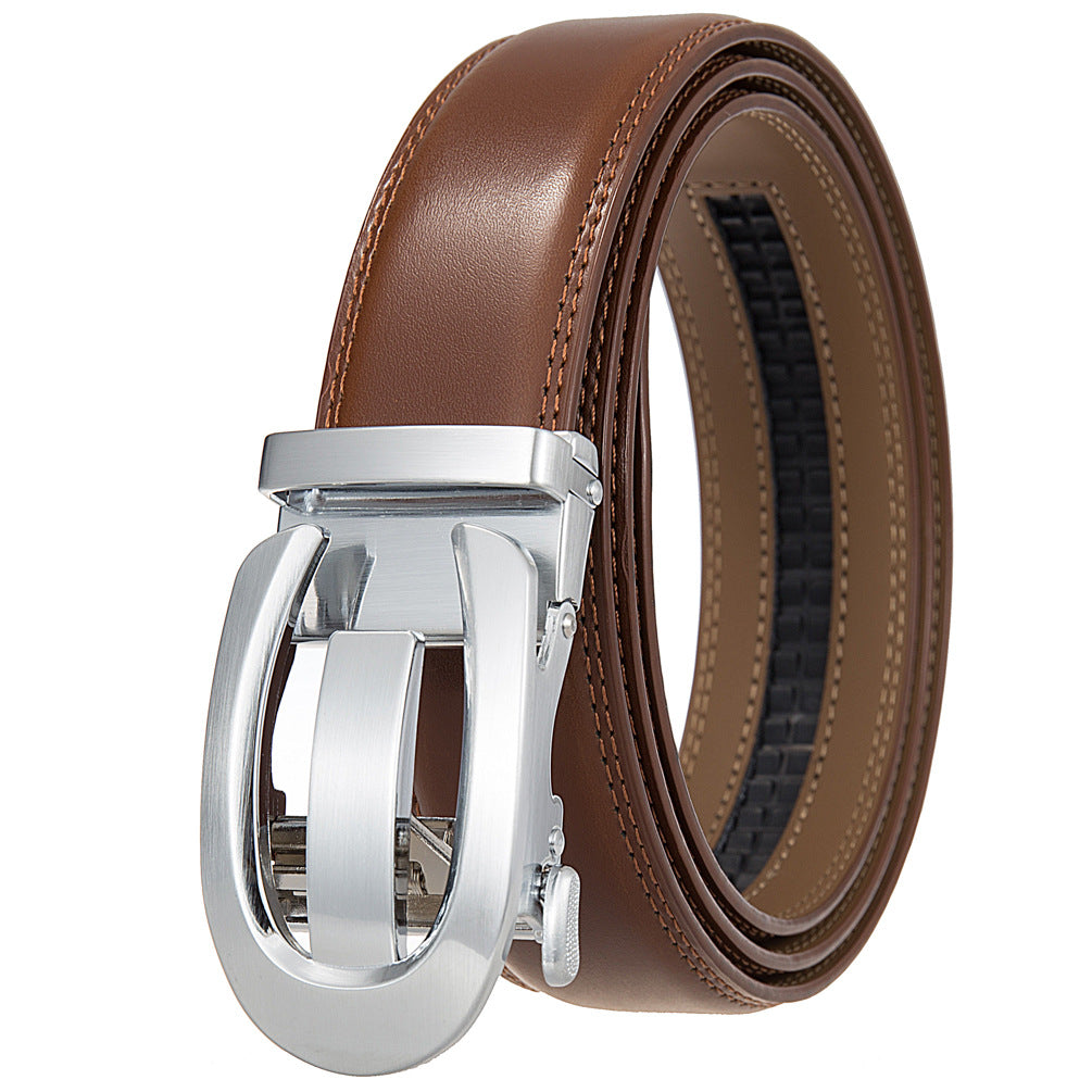 Ceinture homme Louvre95 en cuir marron avec boucle automatique argentée