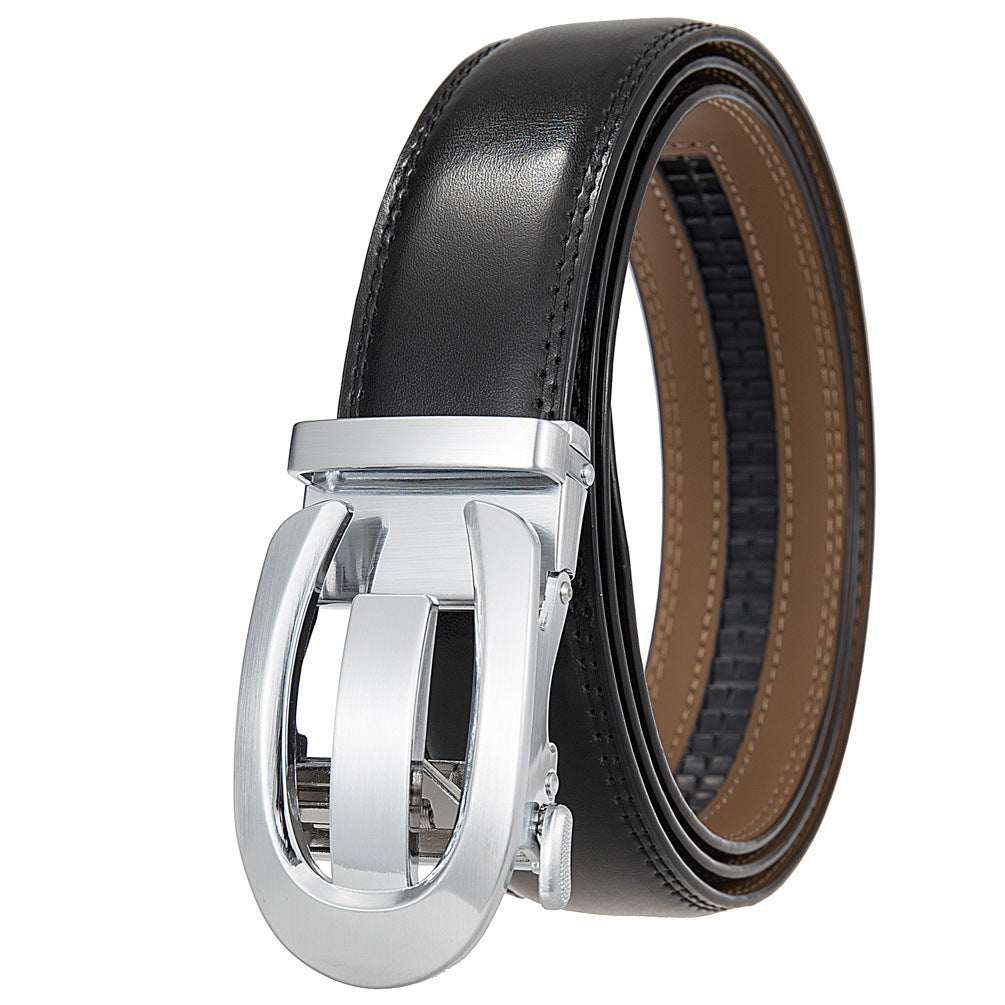 Ceinture homme Louvre95 en cuir noir avec boucle automatique argentée