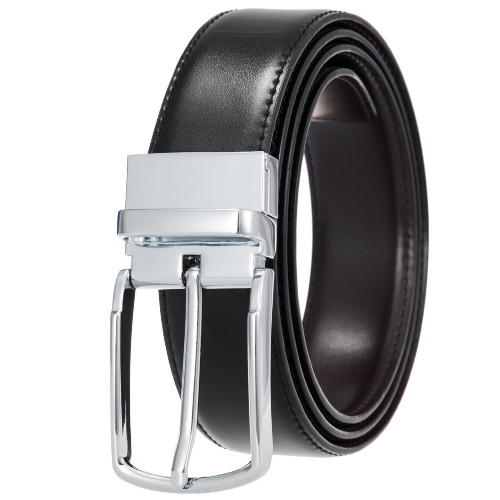 Ceinture homme réversible LucBrut en cuir noir et café avec boucle ardillon rotative satinée argentée et noire.