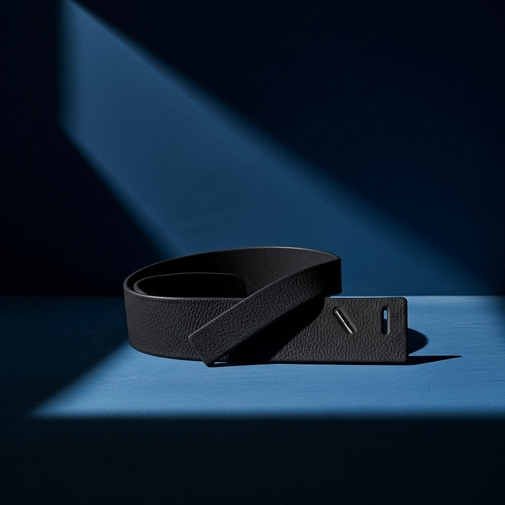 Ceinture noire Lumineusee en cuir pleine fleur à finition grainée, sans boucle, se nouant à la taille. #fullwidth