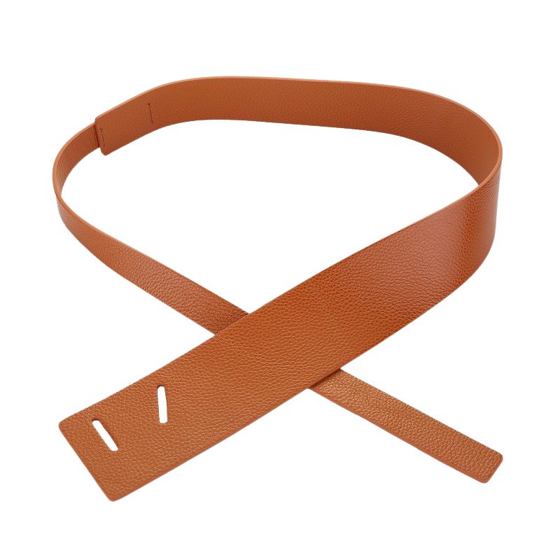 Ceinture femme Lumineusee en cuir grainé effet lychee couleur camel, sans boucle, à nouer.