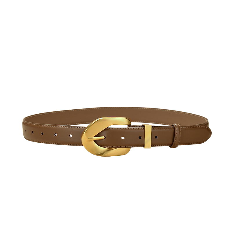 Ceinture Lydie marron en cuir refendu avec boucle dorée en forme de C