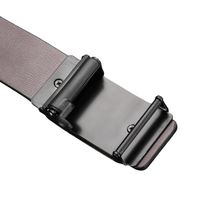 Ceinture pour homme Lyonnais en cuir grainé avec boucle automatique rectangulaire en alliage noir