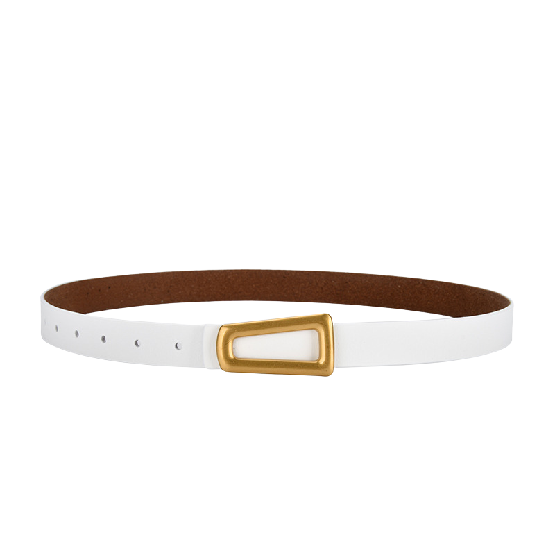 Ceinture femme Majestueuse blanche en cuir refendu avec boucle crochet clou rectangulaire dorée