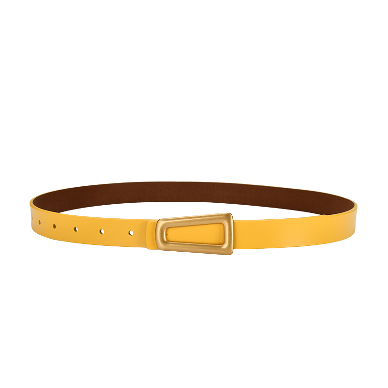 Ceinture femme Majestueuse en cuir jaune avec boucle crochet clou rectangulaire dorée