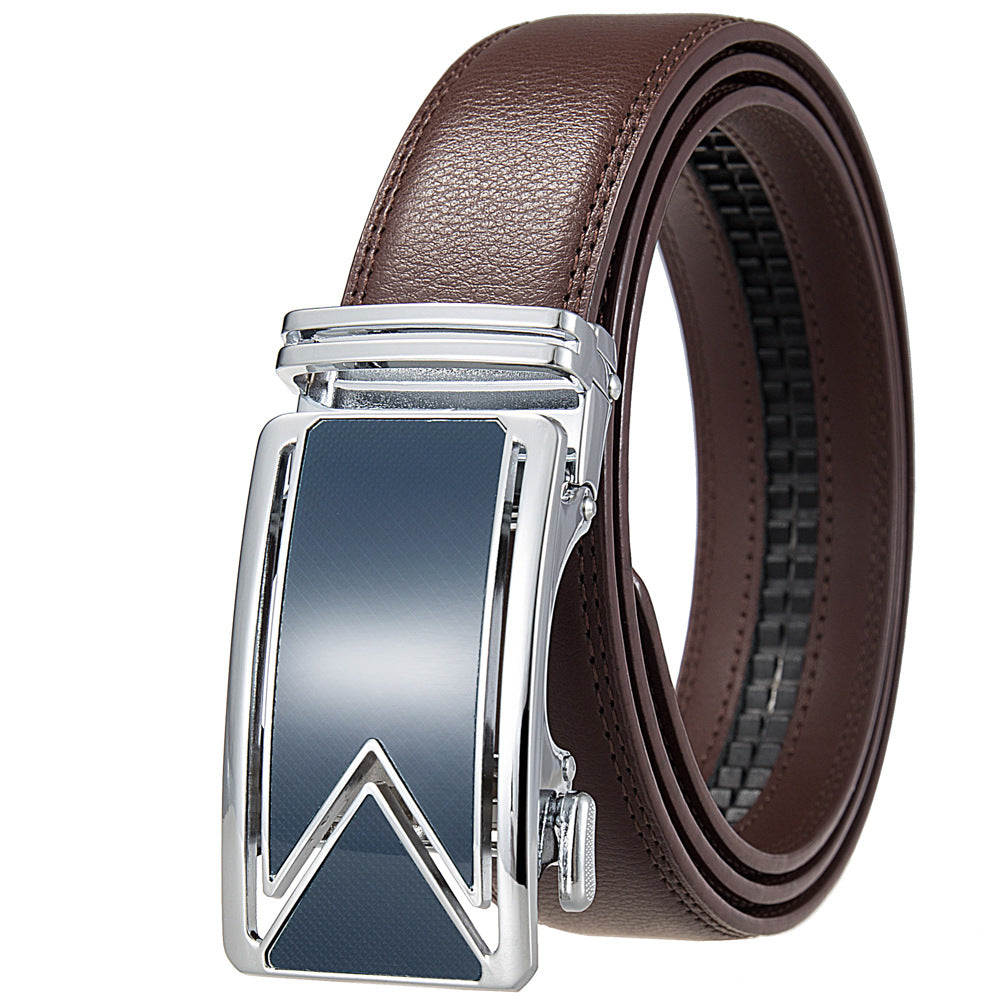 Ceinture homme Marais 20 en cuir marron avec boucle automatique argentée et insert bleu