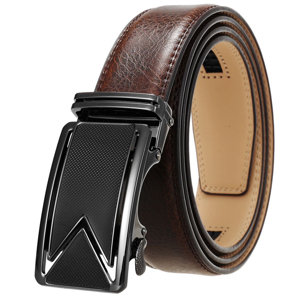 Ceinture Marais 60 en cuir marron avec boucle automatique noire texturée noire et finition argentée, largeur 3,5 cm.