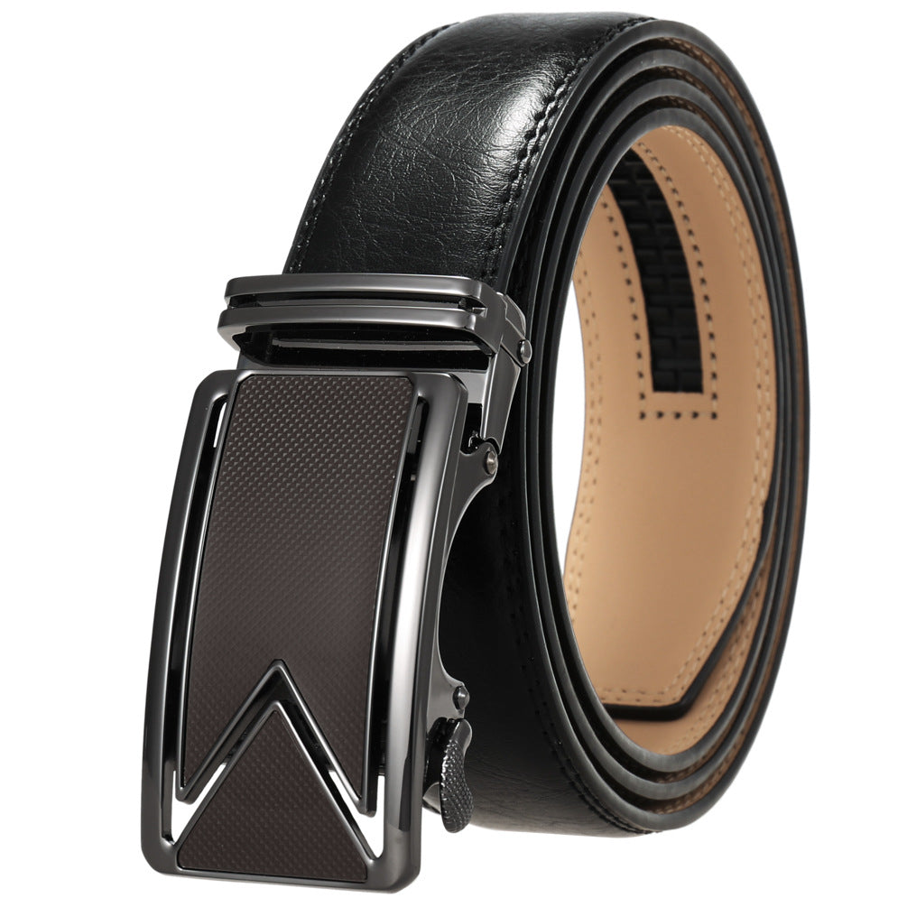 Ceinture homme Marais 60 en cuir noir avec boucle automatique rectangulaire argentée et détail texturé marron.