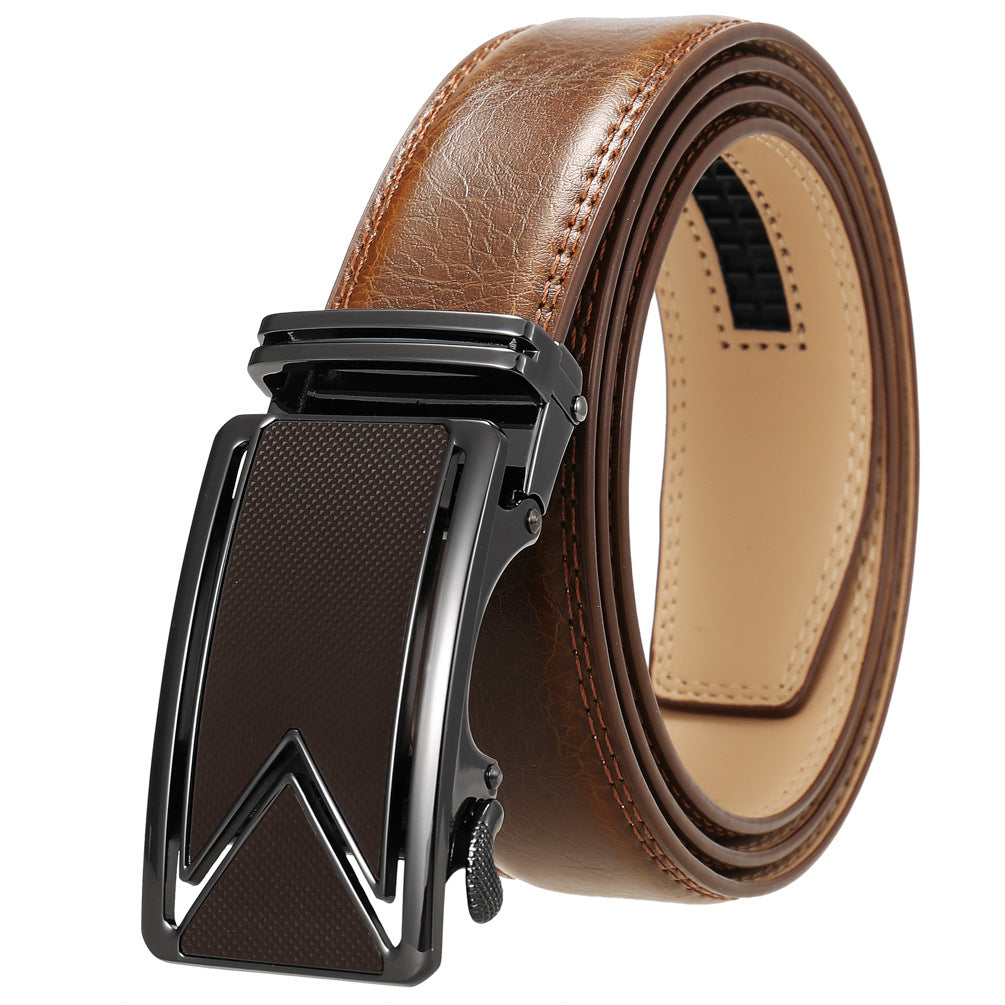 Ceinture homme Marais 60 en cuir marron avec boucle automatique argentée et détail texturé