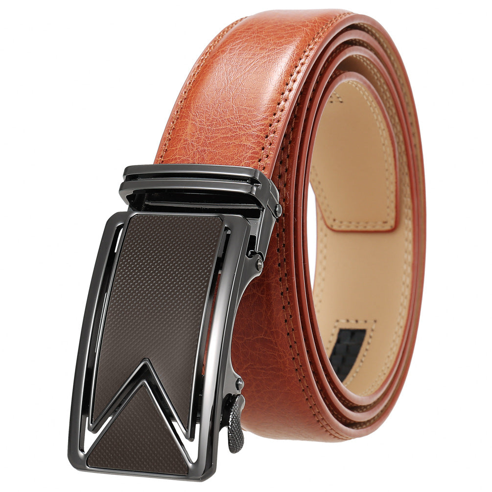 Ceinture homme Marais 60 en cuir marron clair avec boucle automatique argentée et détail texturée