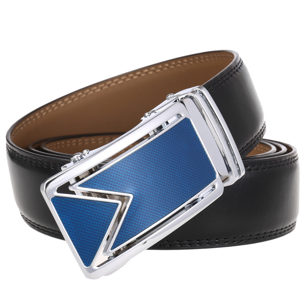Ceinture homme Marais 95 noire avec boucle argentée rectangulaire et insert bleu texturé