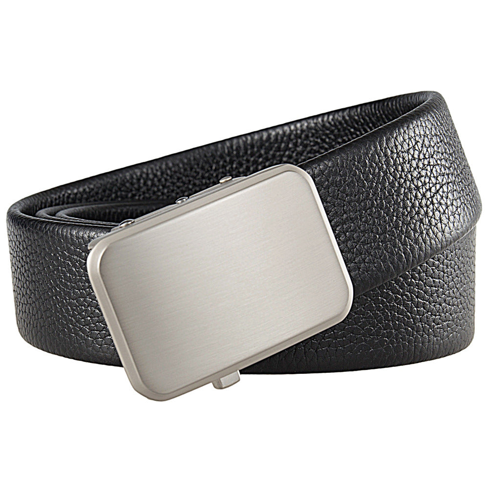 Ceinture Marc pour homme en cuir refendu noir avec boucle automatique rectangulaire en alliage gris foncé