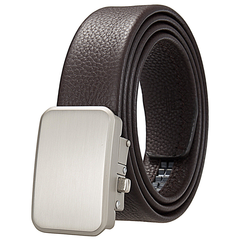 Ceinture homme Marc en cuir marron avec boucle automatique rectangulaire argentée et texturée