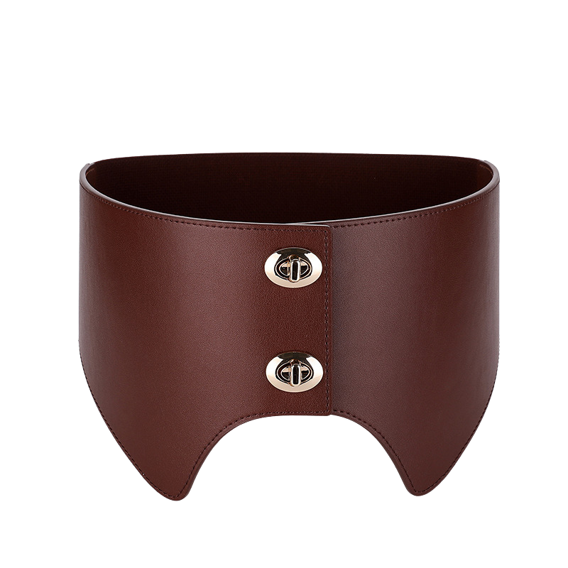 Ceinture Margaux marron en cuir nubuck, extra large (15 cm) avec boucle ovale dorée à pression.