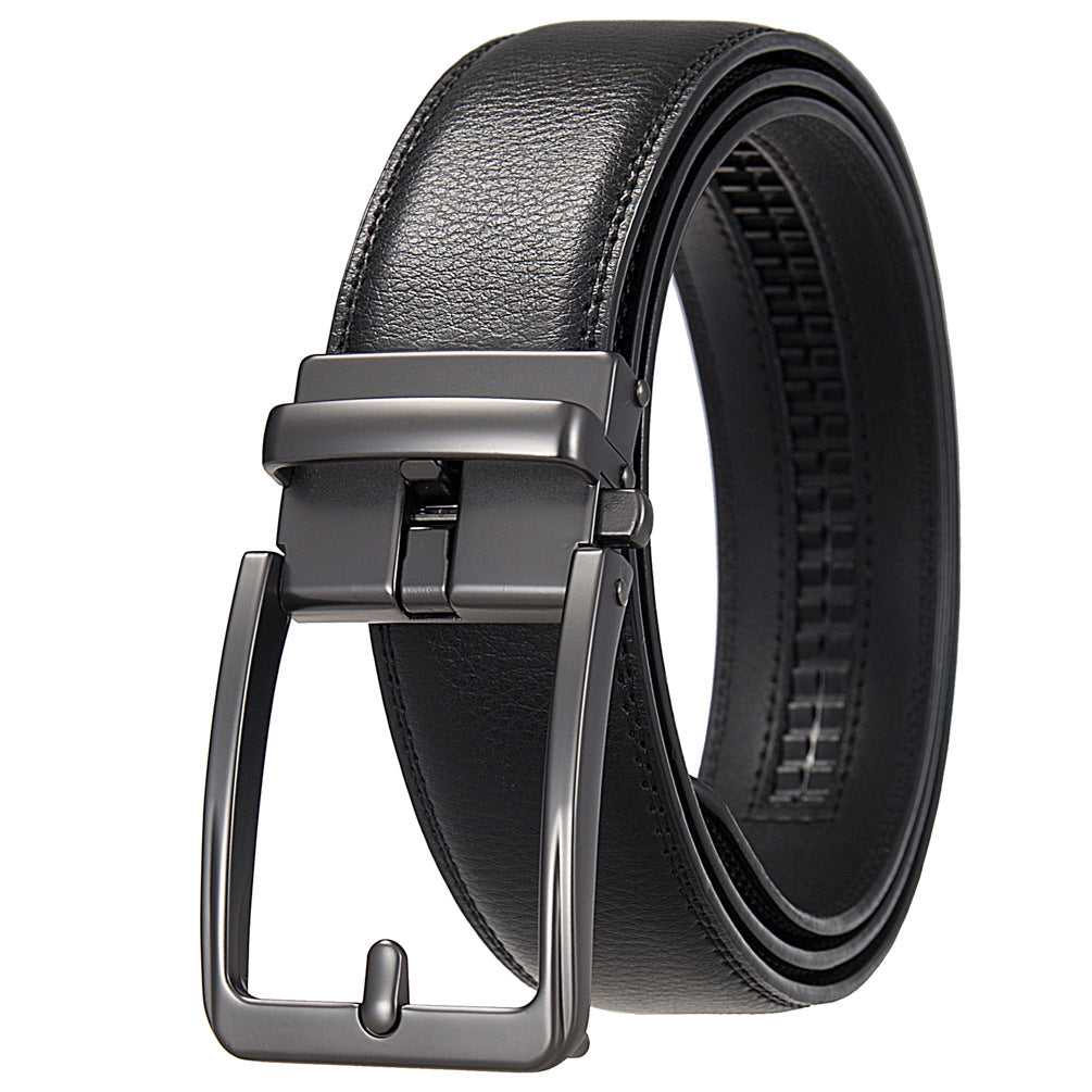 Ceinture homme Max Lux 20 en cuir noir avec boucle rectangulaire automatique en métal gris anthracite.