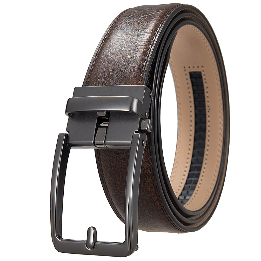 Ceinture homme Max Lux 60 en cuir marron café avec boucle automatique rectangulaire grise.