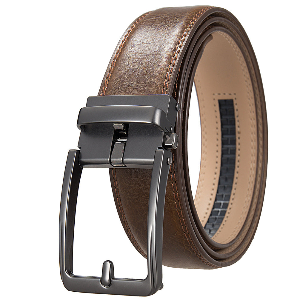 Ceinture homme Max Lux 60 en cuir marron avec boucle automatique rectangulaire argentée. #fullwidth