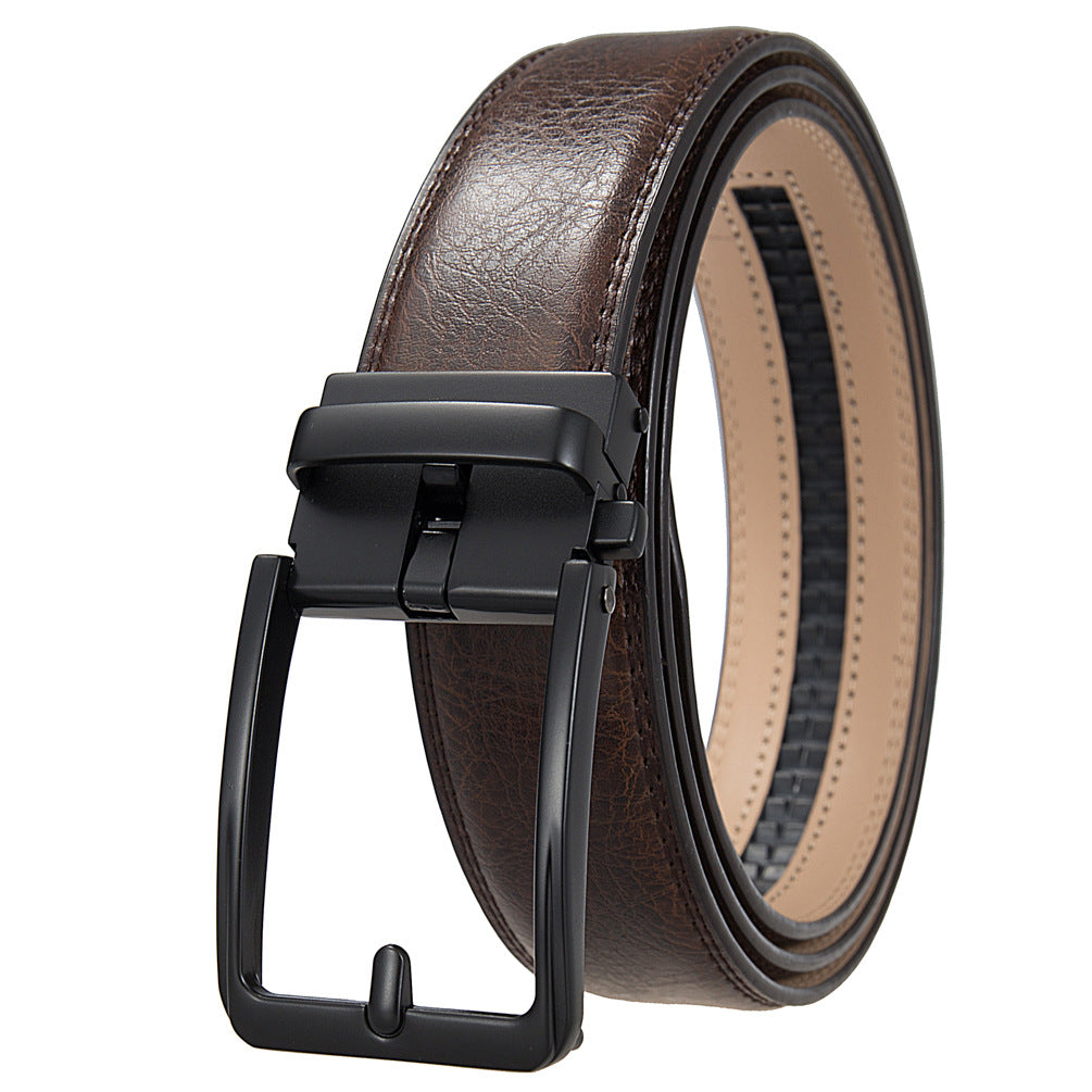 Ceinture homme Max Lux 60 en cuir marron texturé avec boucle automatique noire rectangulaire.