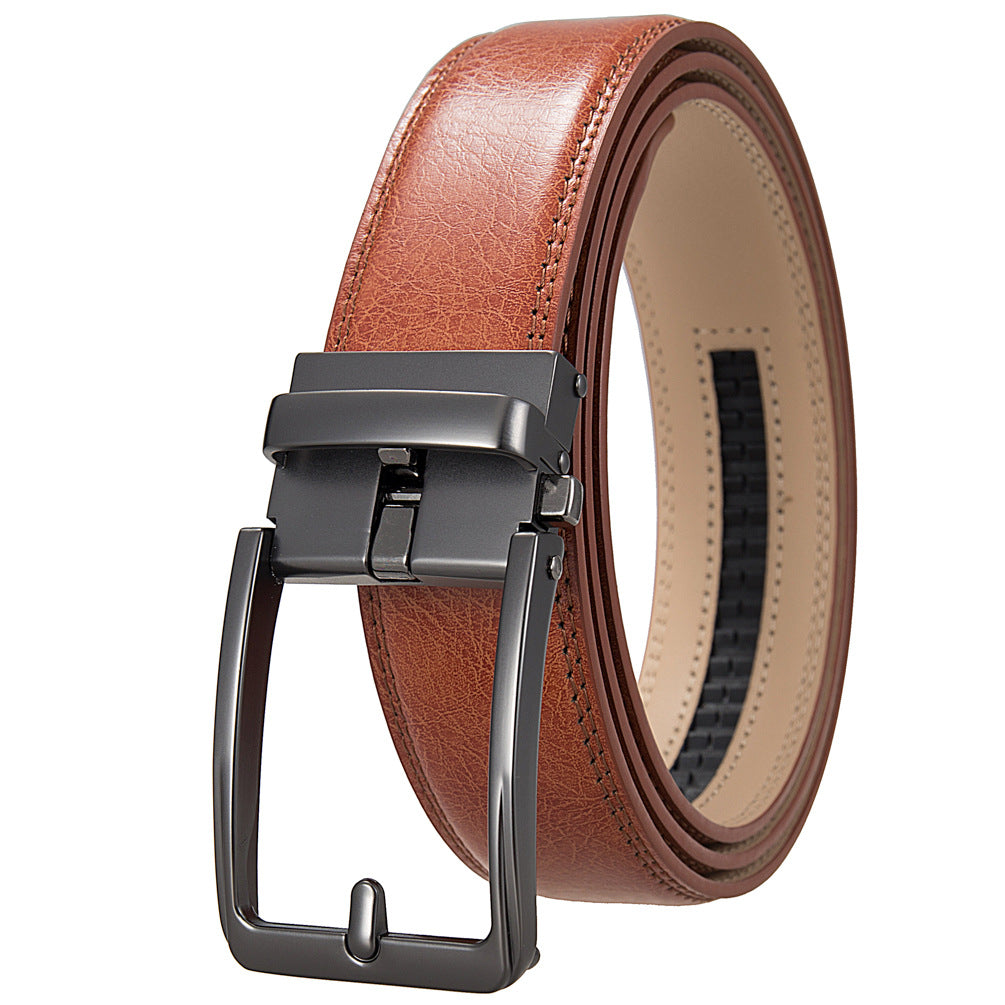 Ceinture homme Max Lux 60 en cuir marron clair avec boucle automatique rectangulaire grise. Accessoire polyvalent et élégant.