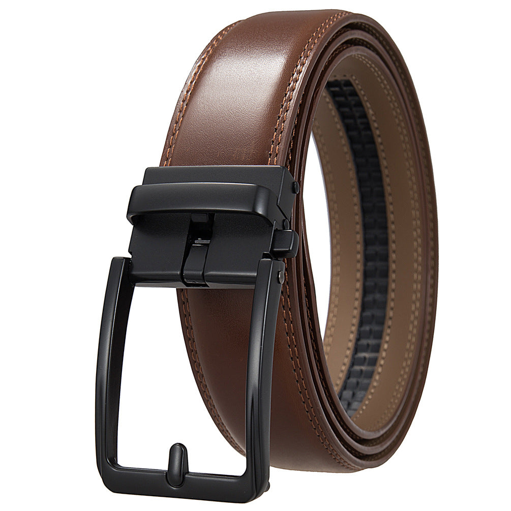 Ceinture homme Max Lux 95 en cuir marron avec boucle automatique noire et ardillon noirs automatiques