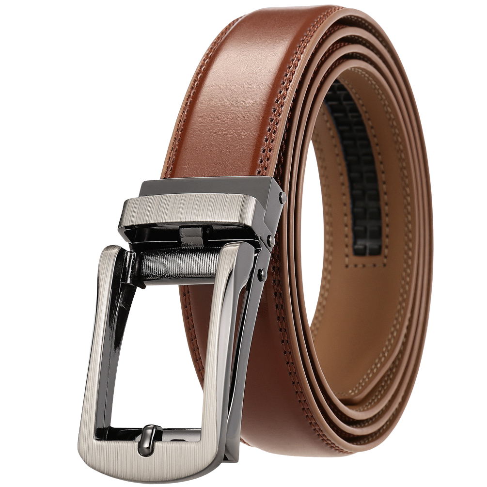 Ceinture pour homme Maxence en cuir marron avec boucle automatique gris canon brossé