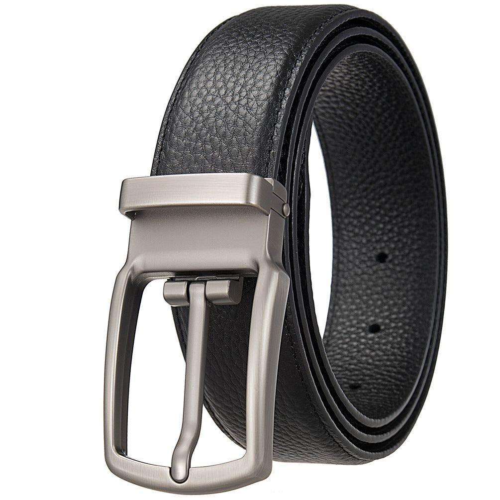 Ceinture homme MaxTan en cuir pleine fleur noir avec boucle rectangulaire argentée réversible