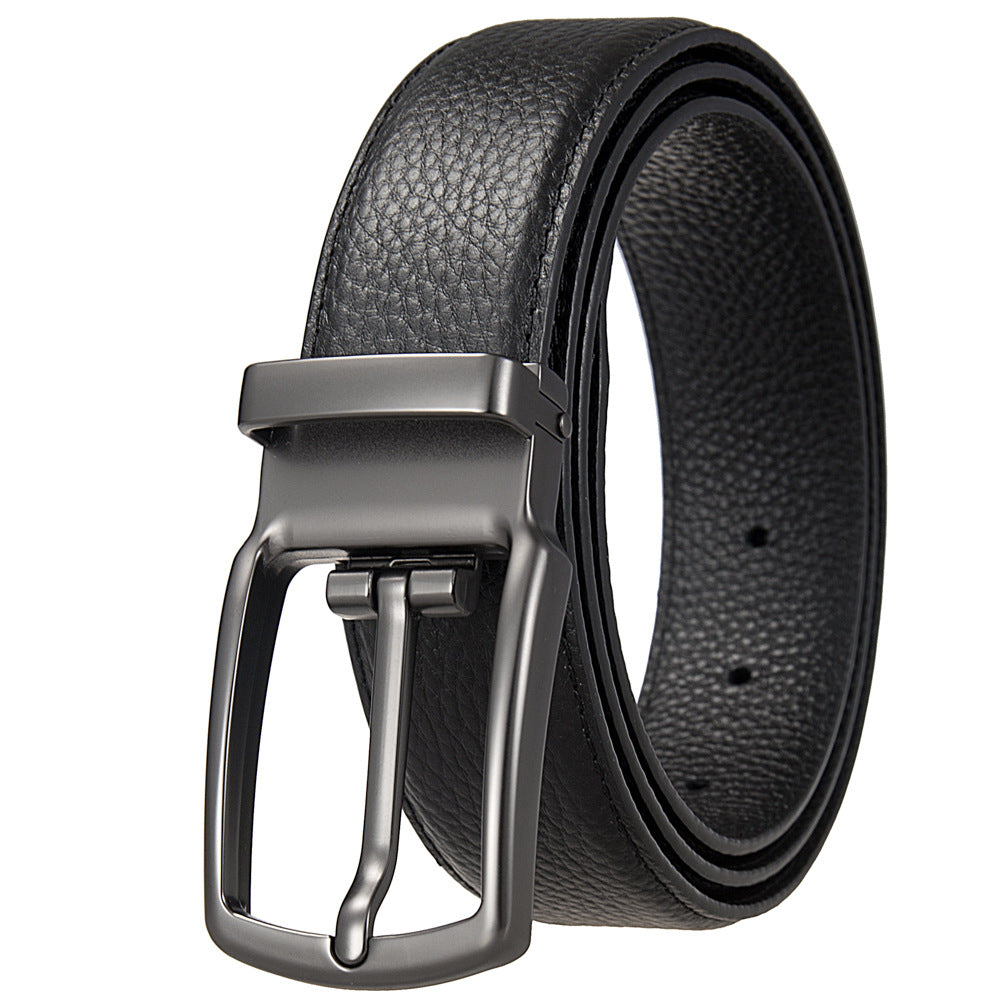 Ceinture homme MaxTan en cuir pleine fleur noir, avec boucle ardillon rotative rectangulaire en alliage argenté