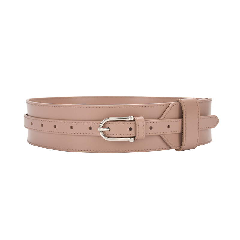 Ceinture extra large Mélissa en cuir rose pâle avec boucle argentée et fini lisse, largeur 5,8 cm