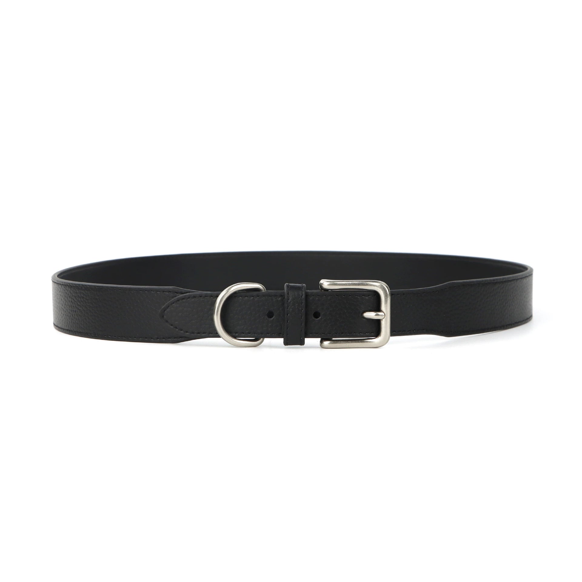 Ceinture femme Mirabelle en cuir de vachette noir avec boucle ardillon argentée