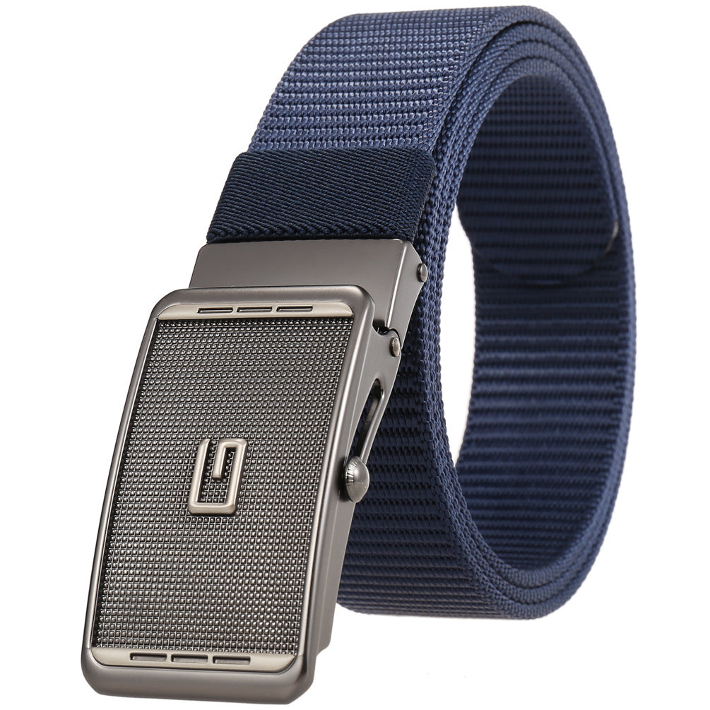 Ceinture homme Monet bleu avec boucle automatique argentée texturée à effet grillagé
